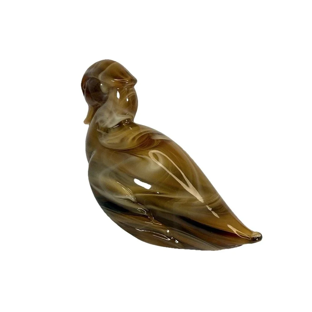 Imperial Glass Slag Duck Figurine Heisey Caramel Slag Wood / Mother Duck 4.5”x6”